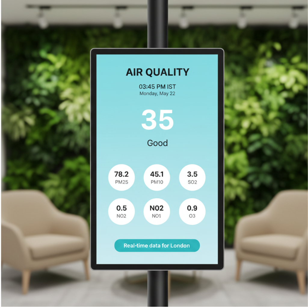 Monitor and Display Real-Time Pollution Data using Air Quality Widget in Digital Signage